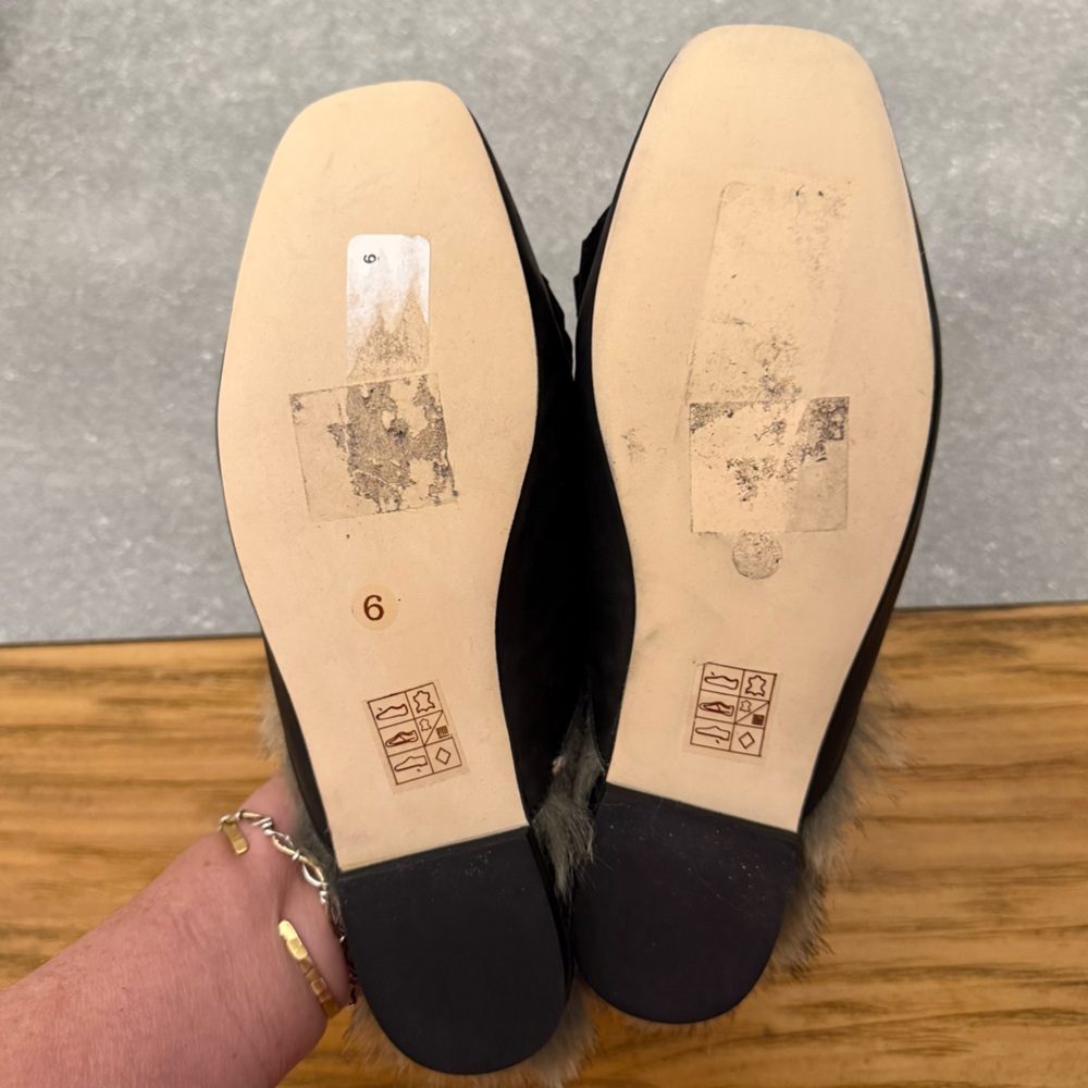 Jeffrey Campbell Leather Faux Fur Mule Slide Loafers Chunky Buckle Size 6 - Picture 12 of 12
